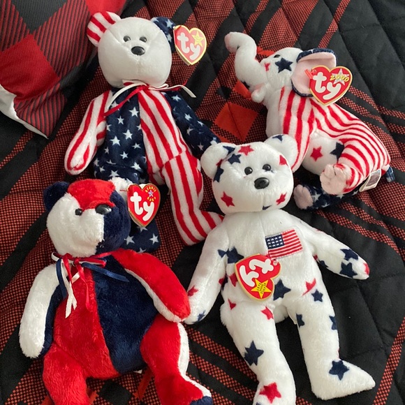 Lot of 4 patriotic beanie babies with tags vintage - Picture 1 of 3